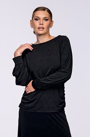 Černá třpytivá společenská dámská halenka s dlouhými rukávy 7866