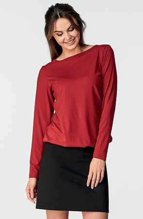 Volnější červená dámská halenka s dlouhými rukávy 7791